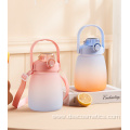 Detachable strap design Popular cute portable reusable plastic water bottle with straw